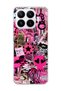 Mi 17t Compatible Pink Star Zebra Printed Transparent Phone Case