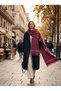 Women's Shawl Acrylic Painting Fabric with Cotton Feel Square Patterned Fringed Red Color 190X65 - 2