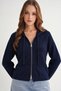 7076 Women's Hooded Zippered Soft Textured Knitwear Cardigan Navy Blue - 4