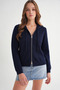 7076 Women's Hooded Zippered Soft Textured Knitwear Cardigan Navy Blue - 3