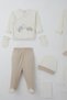 Baby Boy Hospital Release 10-Piece Cute Penguin Car Embroidery Set 0-3 Months, Ecru - 3