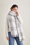 Women's Ecru Gray Plaid Oversized Shawl 180X65 cm Soft Textured Tasseled Winter Shawl Scarf – Shoulder Shawl