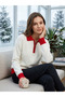 Polo Collar Zippered Red Detailed Knitted Women's Sweater - 2