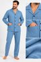 Men's Shirt Collar 2 Thread Comfortable Fit Front Pocket Front Buttoned Inner Ribbed Plus Size Winter Pajama Set 90% Cotton % Viscose