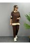 Women's Coffee Hooded Skirt Detail Crest Reverse Stitching Double Suit - 6