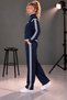 Navy Blue Fabric No-Knee Stripe Detailed Zippered Soft Touch Tracksuit Set - 3