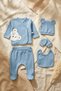 Sage Blue Teddy Bear Embroidered Baby Boy Ribbed Cotton 5-Piece Newborn Hospital Discharge and Baby Set - 7