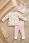 Mila Blossom 100% Cotton Floral Patterned 3-Piece Baby Set - Double-Breasted Top, Pants with Booties and Ears - 5