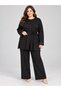 Plus size button-down knit set - black