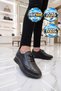 Black Rubber Laced Thick Comfortable Sole Women's Casual Shoes 068 - 3