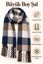 Women's Navy Blue Brown Beige Ecru Plaid Oversized Shawl 180X65 cm Soft Textured Twisted Tassel Winter Shawl Scarf – Shoulder Shawl - 5
