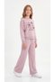 Today a Feel Calm and Happy Printed 3 Thread Fabric Girls' Top and Bottom Tracksuit Set - 4