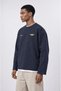 Men's Cake Printed Oversize Sweatshirt with Dirty Stitch Detail, Navy Blue - 3
