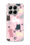 Mi 15t Pro Compatible Cat and Paw Pink Printed Transparent Phone Case