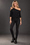 Asymmetrical Shoulder Elegance - Strap Detail Off-Shoulder Long Sleeve Viscose Women's Blouse - 5