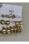 Gold Color 9-Piece Multi Earring Set, Flat Curved Hoop, Textured Stud, Heart and Pearl Detailed Earring Set