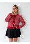 Florence Patterned Buttoned Crew Neck Knitwear Cardigan Women's Red - 2