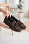 Women's Suede Look Tasseled Moccasin Shoes Flat Sole Casual Loafers