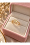 Gold Color Double Row Flower Detailed Stone Elegant Women's Ring