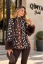 Mi̇ss Neşem Women's Premium Jacket with Fur Cuffs and Bambi Patterned Stand Collar