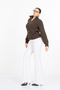 Women's Winter Brown Vittoria Gold Button Detailed Zippered Knitwear Cardigan 20326 - 5
