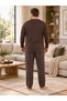 Interlock Fabric Collar Buttoned Long Sleeve Plus Size Men's Pajama Set 8589 - 4