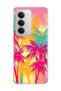 Redmi 15 Compatible Pink Yellow Palm Tree Printed Transparent Phone Case