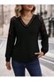 Women's Long Sleeve V Neck Lace Waffle Blouse - 5