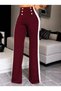 Women's high-waisted, button-front, side-stripe detail, gradually flared imported crepe pants. - 3