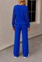 Women's long sleeve v-neck knit blouse and pants two-piece set - 3