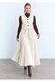 White Corduroy Maxi Length A-Line Front Buttoned Belted Viola Dress - 2