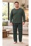Interlock Fabric Collar Buttoned Long Sleeve Plus Size Men's Pajama Set 8589