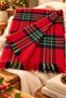 Noelle | Women's Winter Shawl With Scarf 70x180 cm | Red, Burgundy, Green, Navy Blue, Scottish Plaid Checked Pattern, Soft Tasseled Shoulder Shawl - 3