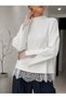 Women's Lace Detailed Half Turtleneck Premium Yarn Knitwear Sweater 12529 - 2