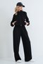 Women's Black Stand Collar Zippered Jacket and Double Pocket Tie-Up Trousers Set Alc-X15934 - 4