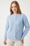 Women's Blue Stone Pearl Buttoned Feathered Cardigan