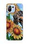 Mi 11 Lite Compatible Sausage Dog Sunflower Printed Transparent Phone Case