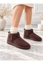 Holly Women's Bitter Brown Luxury Suede Fur Lined Warm Lined 2 cm Flat Sole Short Boots Snow Boots - 2