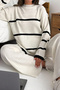 Women's Knitwear 2-Piece Set Black Striped Ribbed Knitted Sweater and Wide-Leg Pants Set - 3