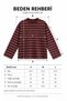 Women's Burgundy Striped Oversize Sweatshirt with Crew Neck - 8