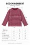 Women's Pink Burgundy Striped Oversize Crew Neck Long Sleeve T-Shirt - 8