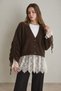 Women's Brown Lace Detailed Wool Blend V-Neck Buttoned Knitwear Cardigan