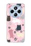 Redmi 14C Compatible Cat and Paw Pink Printed Transparent Phone Case