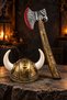 Halloween Viking Warrior Costume Set Bloody Axe and Double Horned Gold Helmet - 4