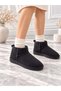 Holly Women's Black Luxury Suede Fur Lined Warm Lined 2 cm Flat Sole Short Boots Snow Boots - 2