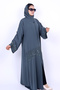 Women's Hand-Beaded Leaf Embroidery Front Open Abaya with Matching Hijab - Slate Grey - 4