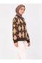 Women's Crew Neck 7-Button Diamond Patterned Bearded Fuzzy Knitwear Cardigan-Brown - 2