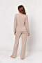 Women's Long Sleeve Patterned Report Fabric Soft Pajama Set – Relaxed Fit Crew Neck Bottom Top Set - 2