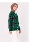 Women's Crew Neck 7-Button Diamond Patterned Bearded Fuzzy Knitwear Cardigan-Emerald Green - 3