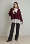 Women's Burgundy Lace Detailed Wool Blend V-Neck Buttoned Knitwear Cardigan - 3
